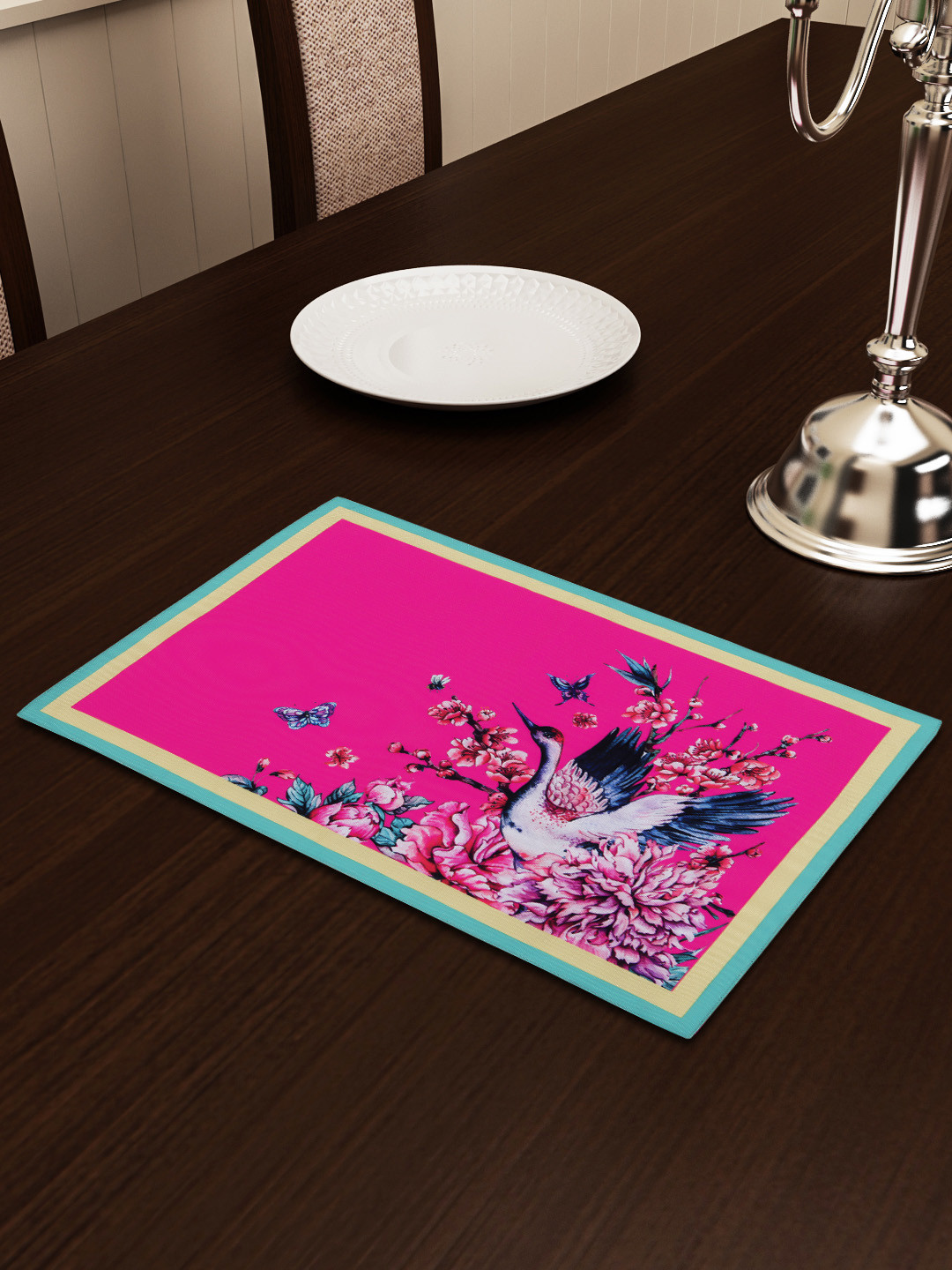 

SEJ by Nisha Gupta Pink & Blue Printed Table Placemat