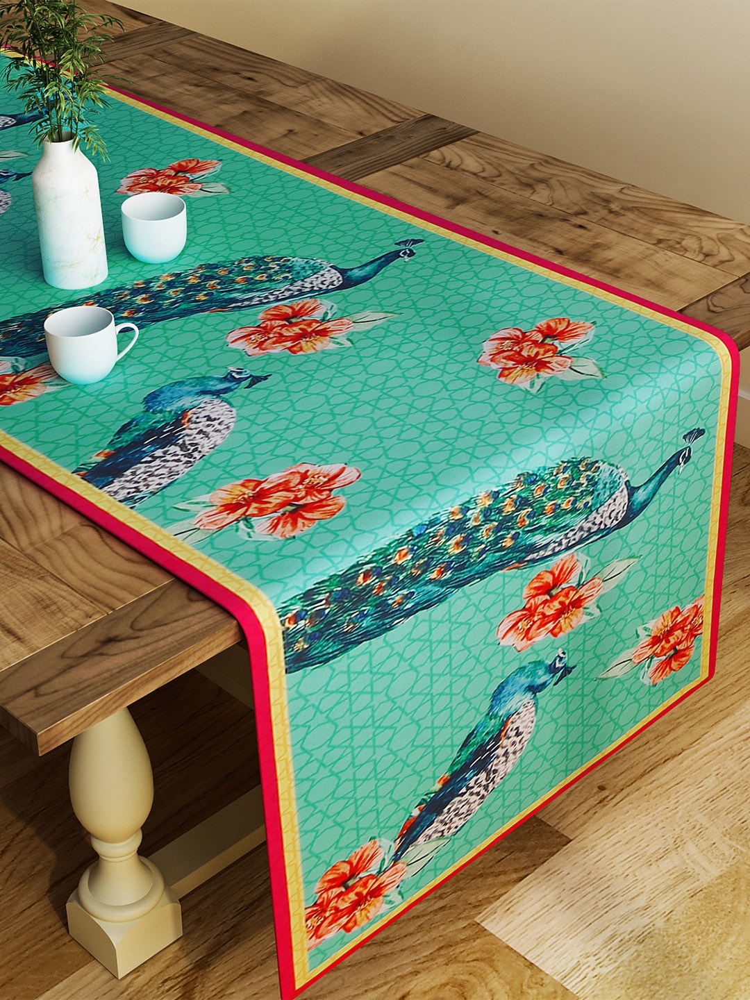 

SEJ by Nisha Gupta Green & Orange Printed Table Runner