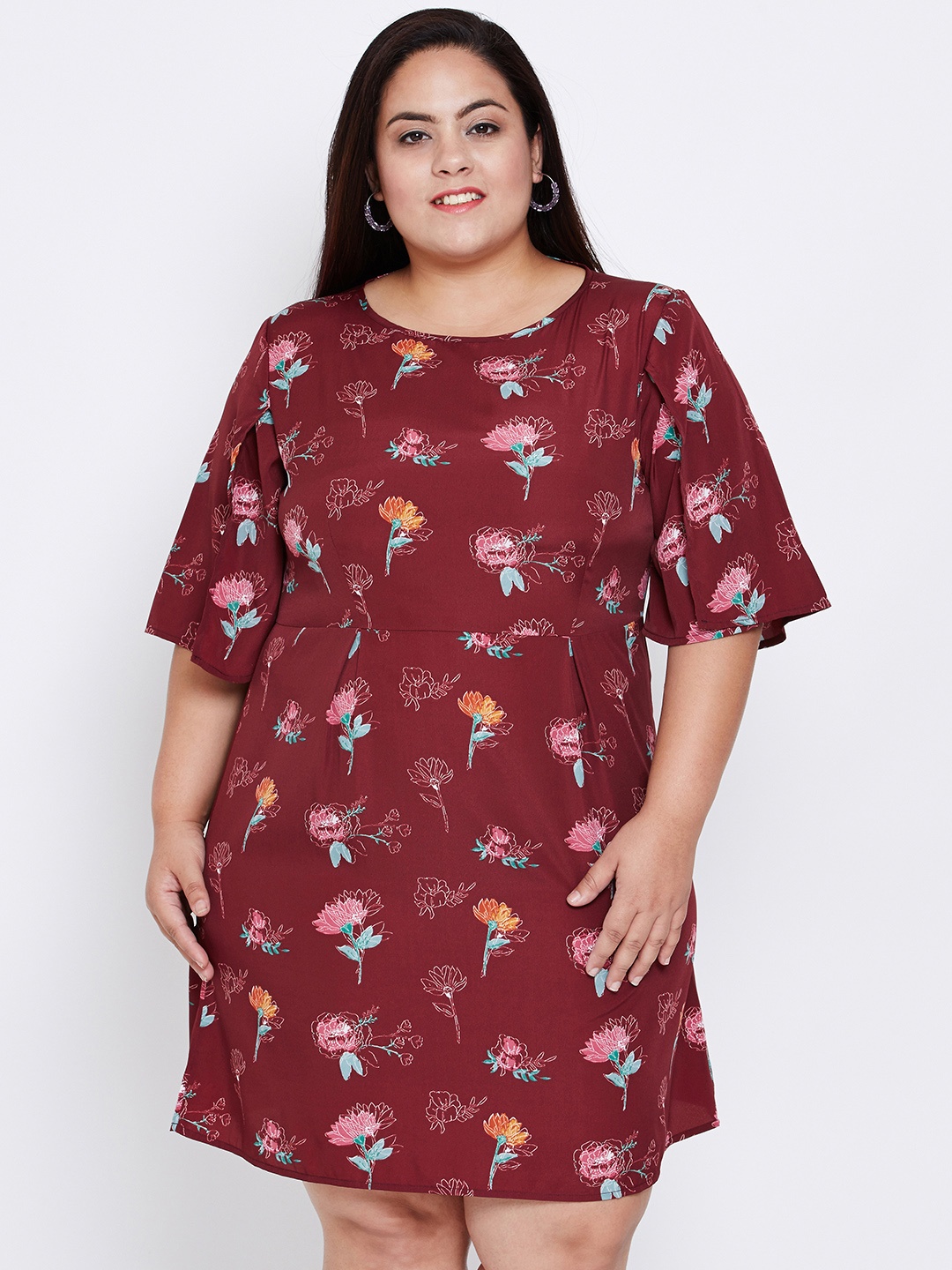 Oxolloxo Women Maroon Floral Printed Sheath Dress