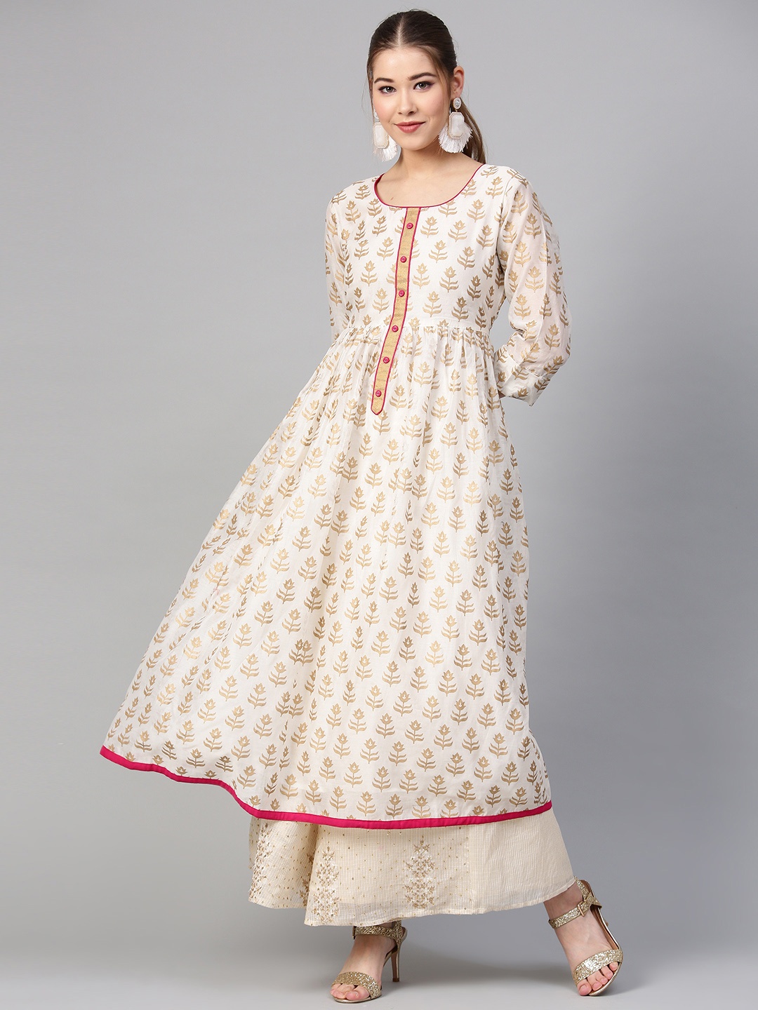 

Varanga Women Off-White Ivory Foil Printed Anarkali Kurta