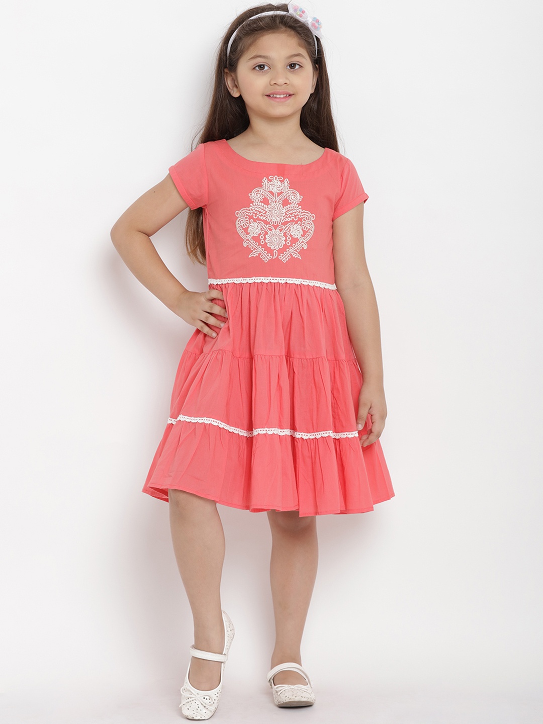 

Bitiya by Bhama Girls Peach-Coloured Fit and Flare Dress