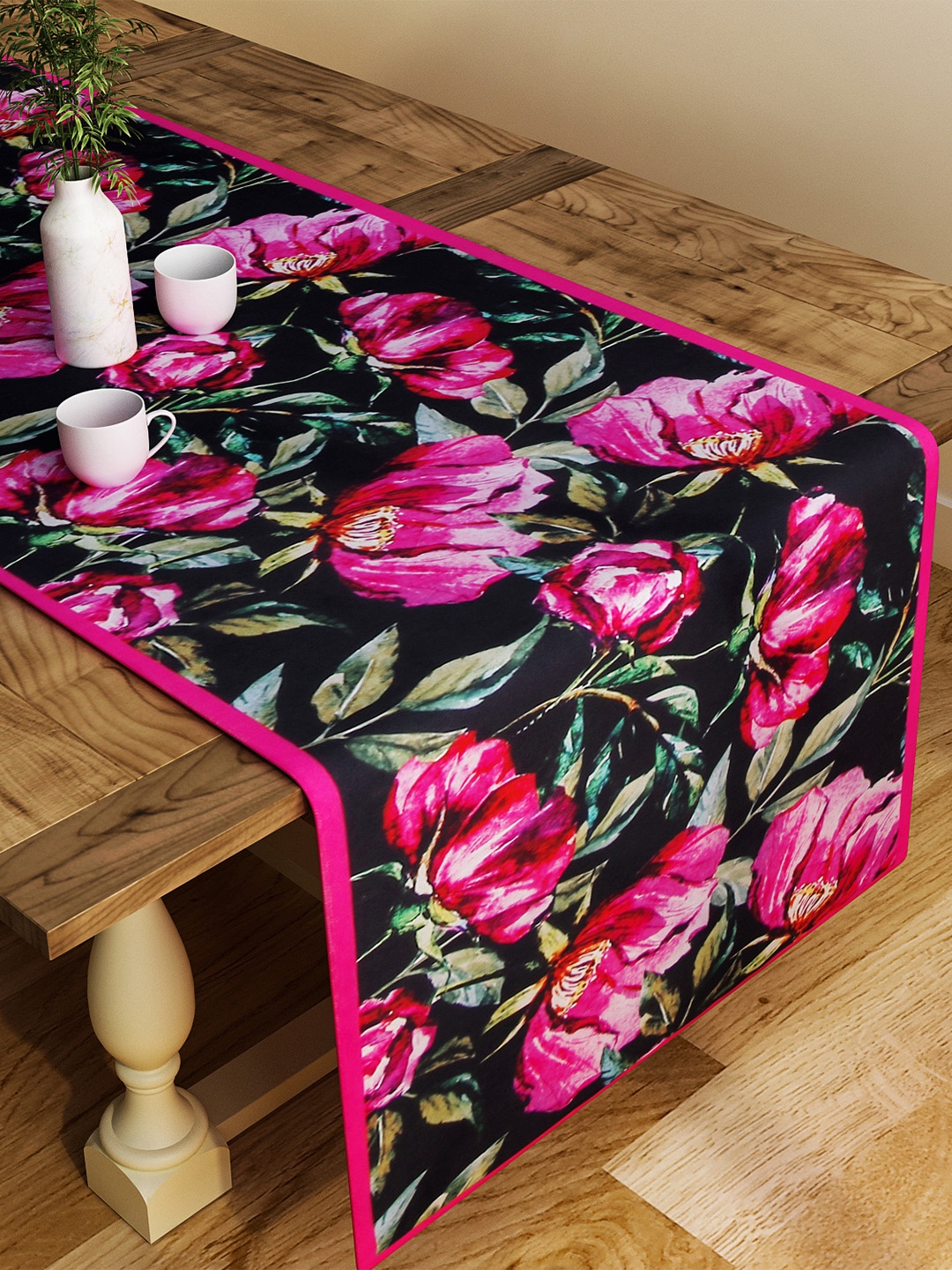 SEJ by Nisha Gupta Multicoloured Printed Table Runner, Black