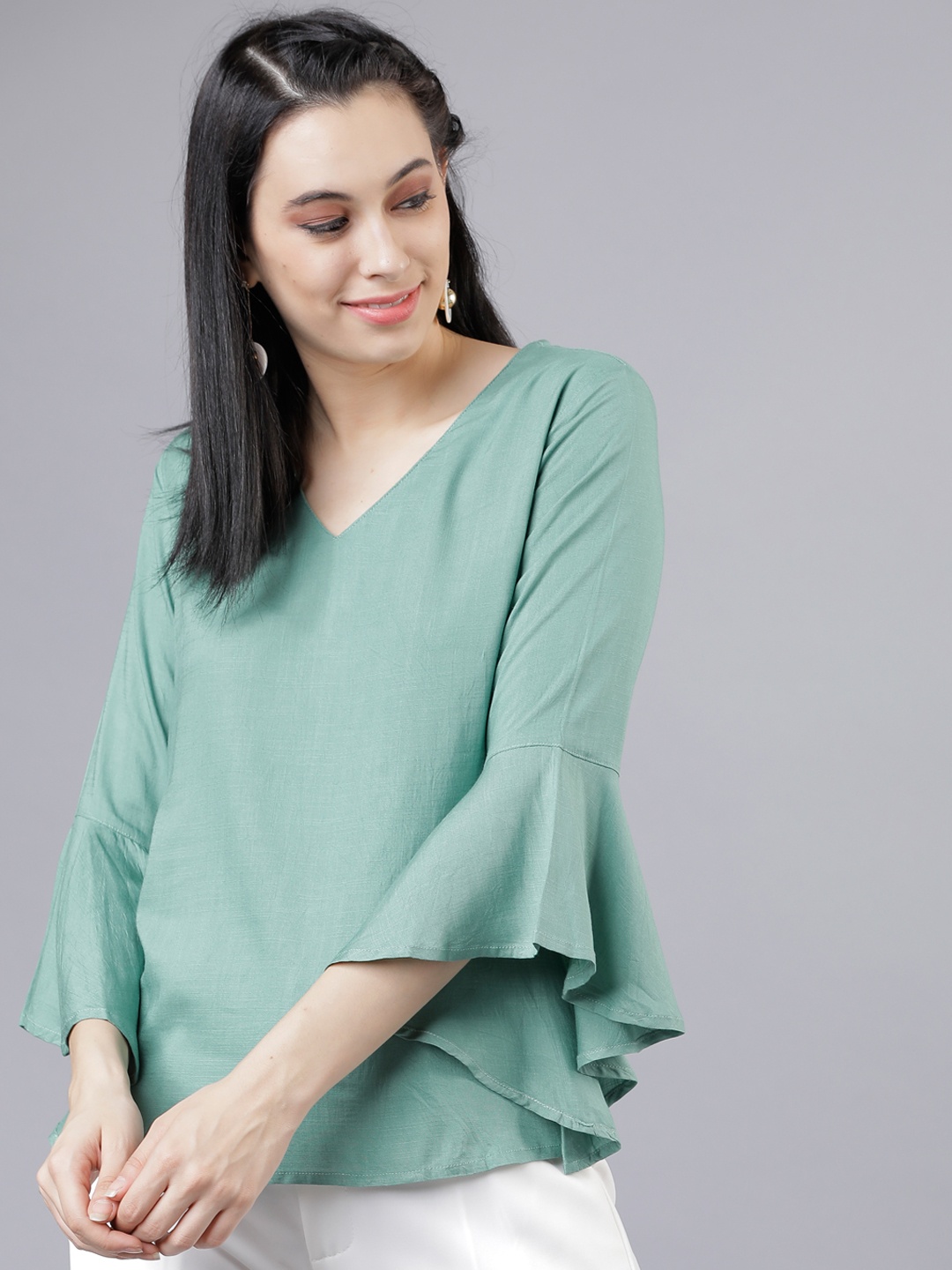 

Tokyo Talkies Women Green Solid Top