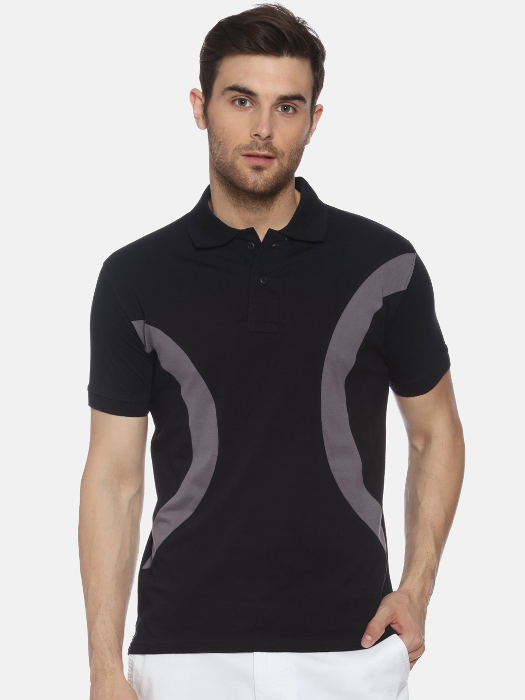 

YAK YAK Men Black Solid Polo Collar T-shirt