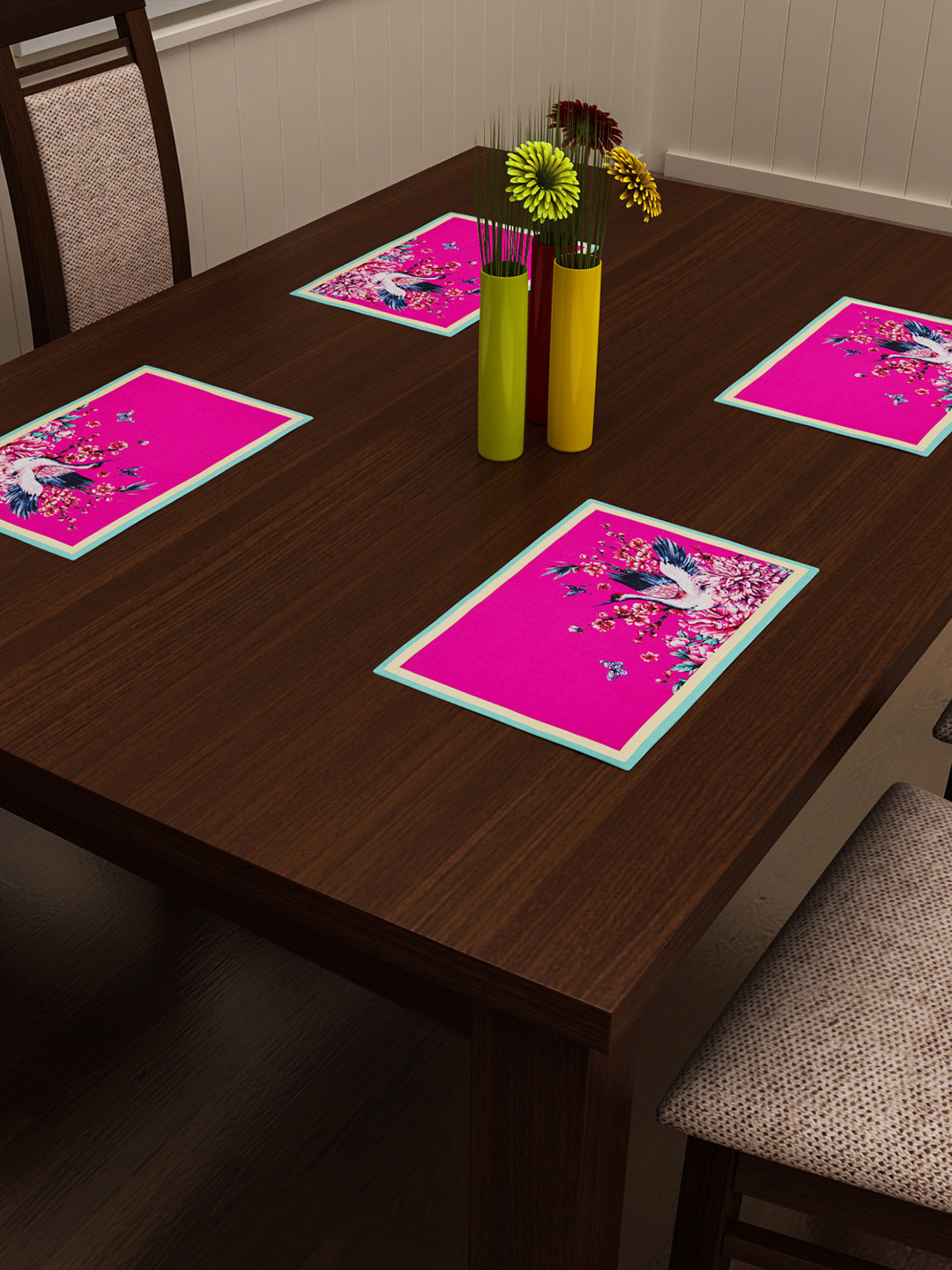 

SEJ by Nisha Gupta Set of 4 Blue & Pink Printed Table Placemats