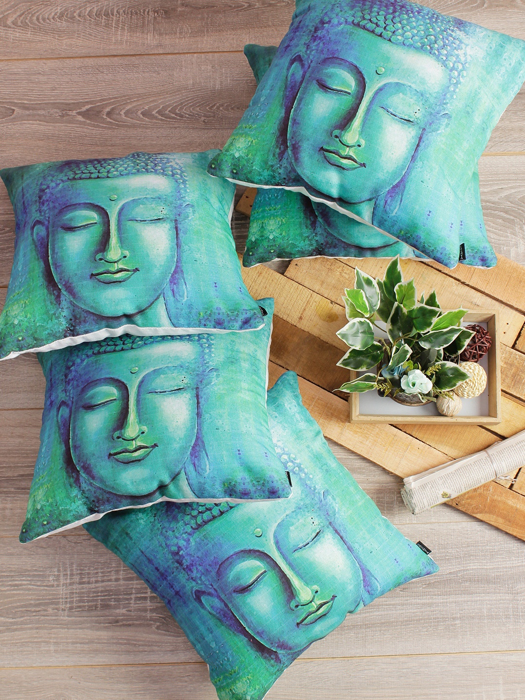 Soumya Blue Set of 5 Ethnic Motifs Square Cushion Covers