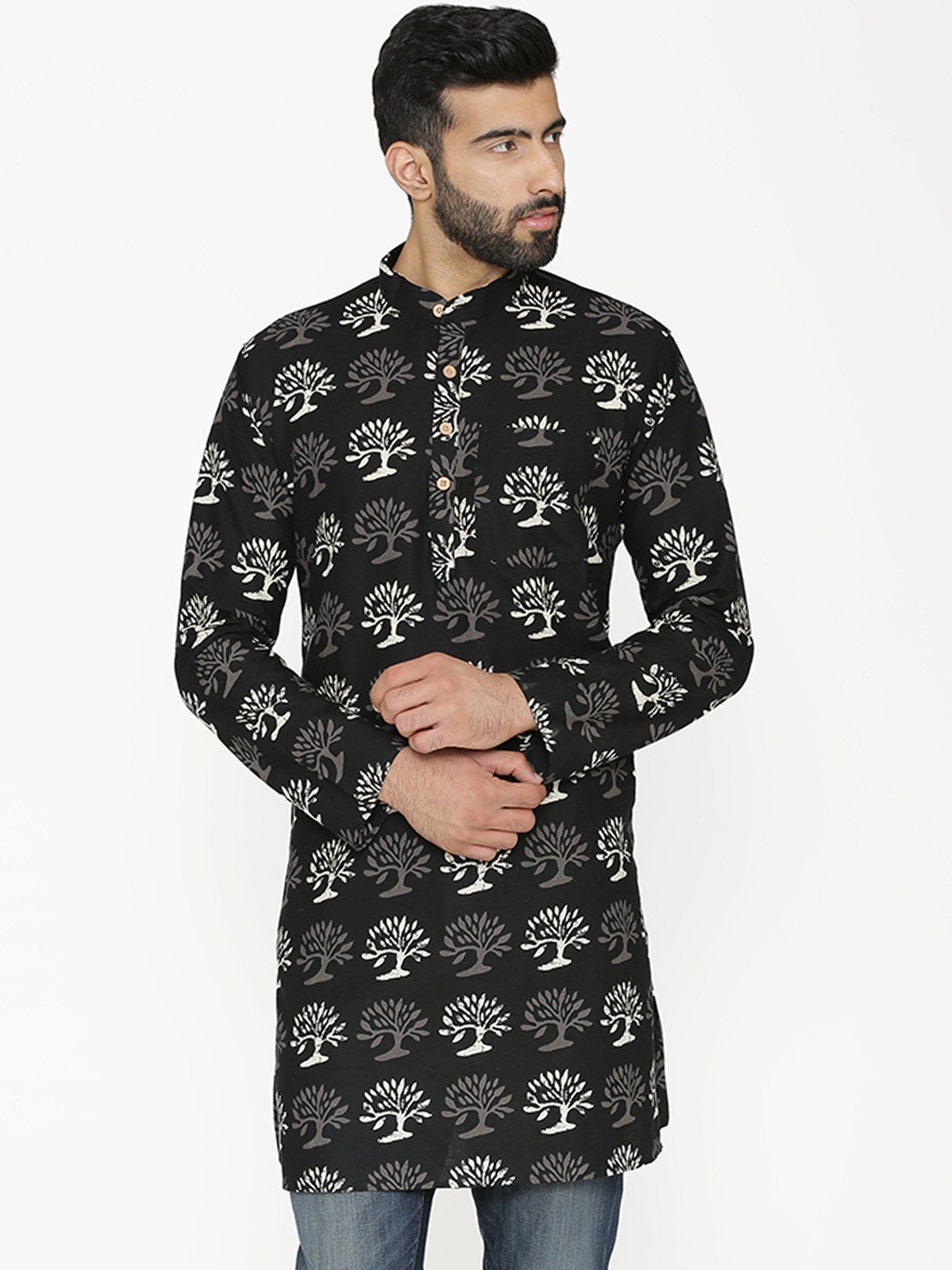

Wintage Men Black & Beige Printed Straight Kurta