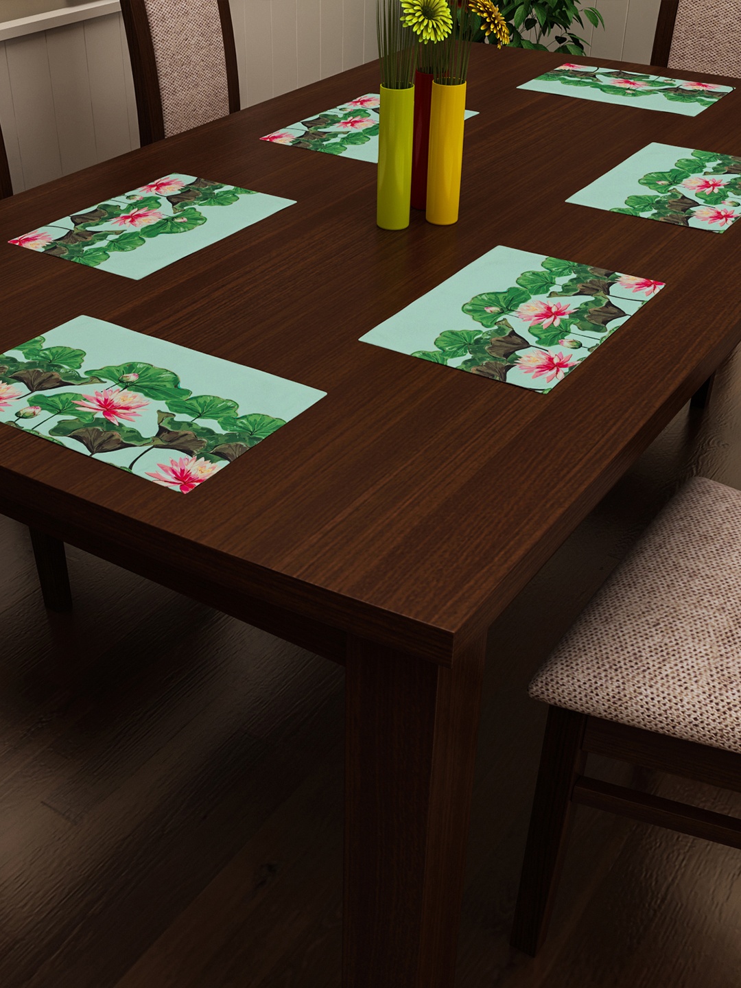 

SEJ by Nisha Gupta Set of 6 Green & Blue Printed Table Placemats