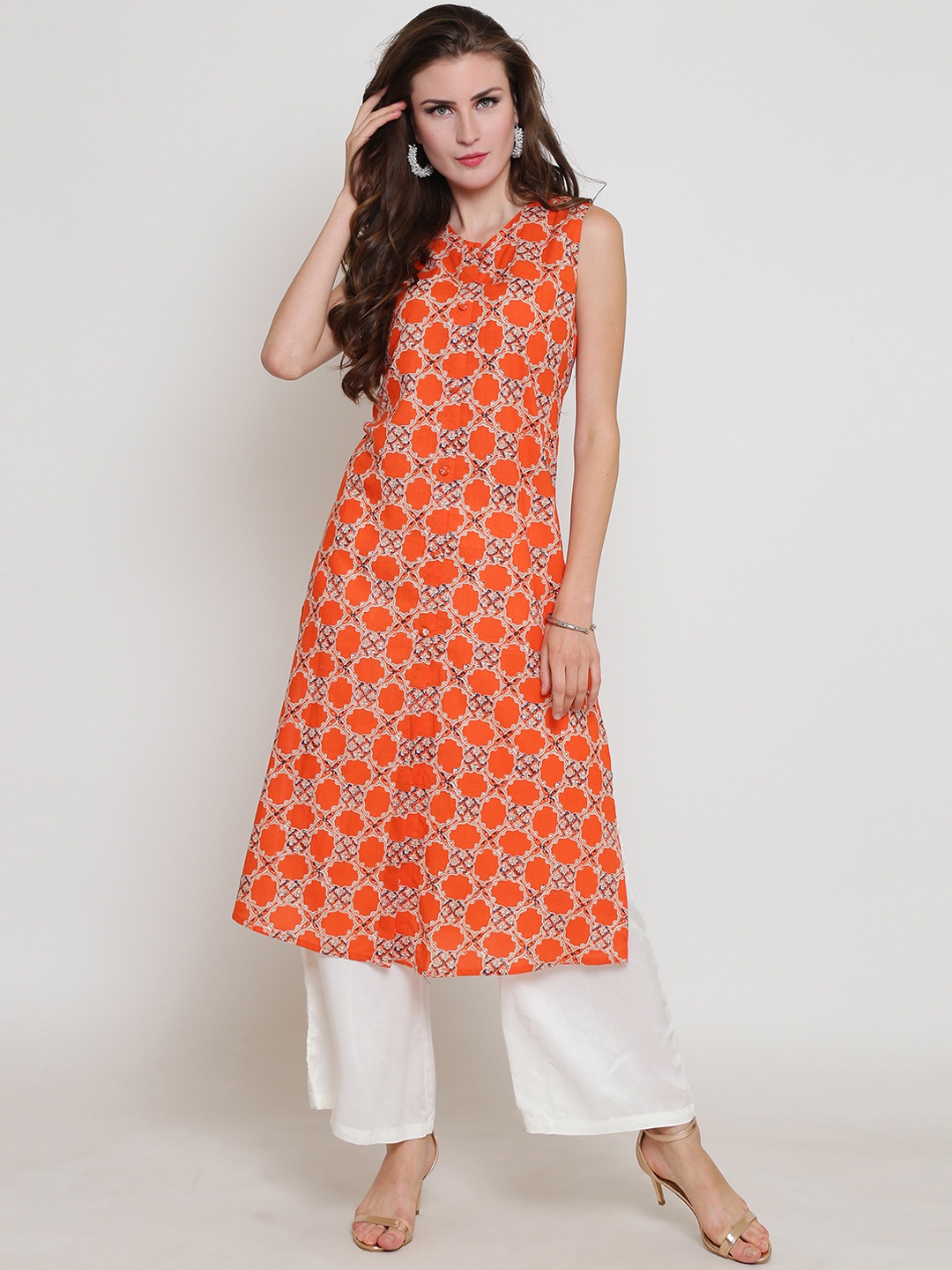 

Sera Women Orange & White Printed Kurta with Palazzos