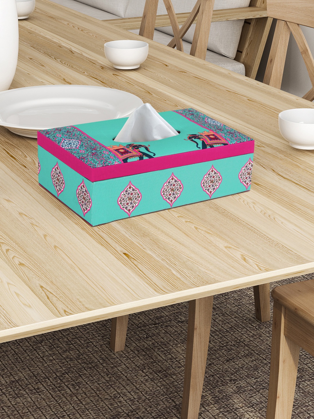 

SEJ by Nisha Gupta Blue & Pink Printed Tissue Holder