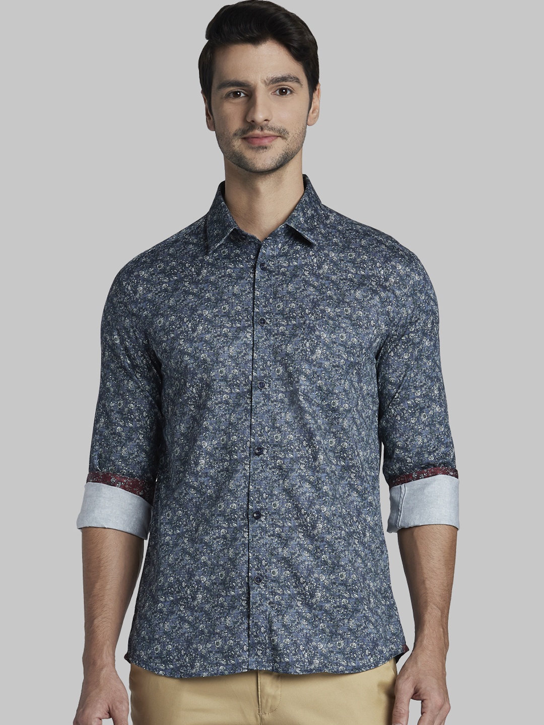 Parx Men Blue Slim Fit Printed Casual Shirt