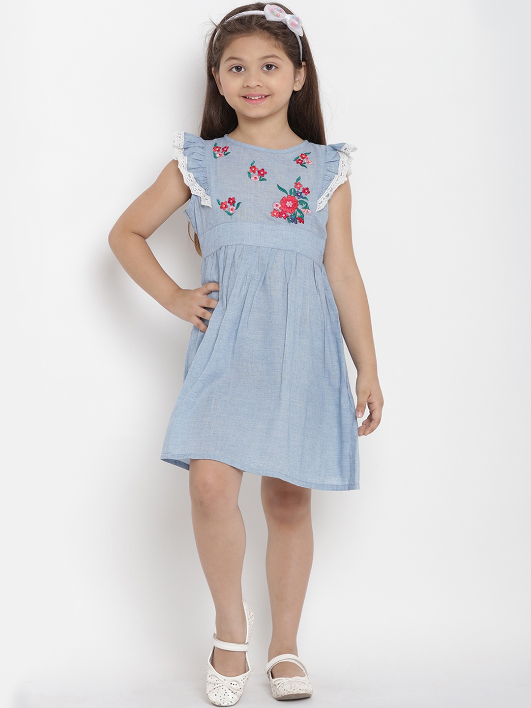 

Bitiya by Bhama Girls Blue Solid Chambray Fit and Flare Dress