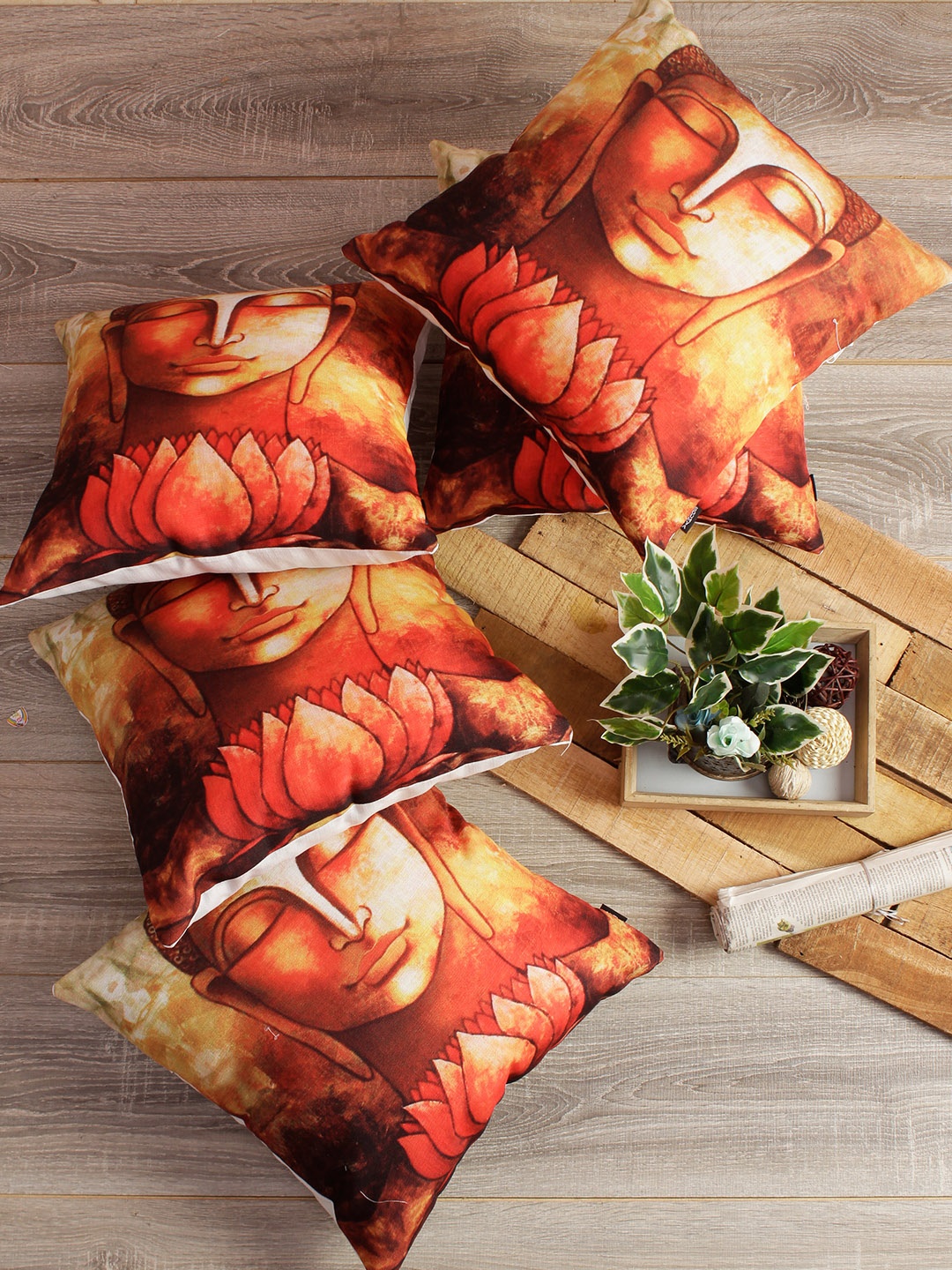 

Soumya Rust Set of 5 Ethnic Motifs Square Cushion Covers