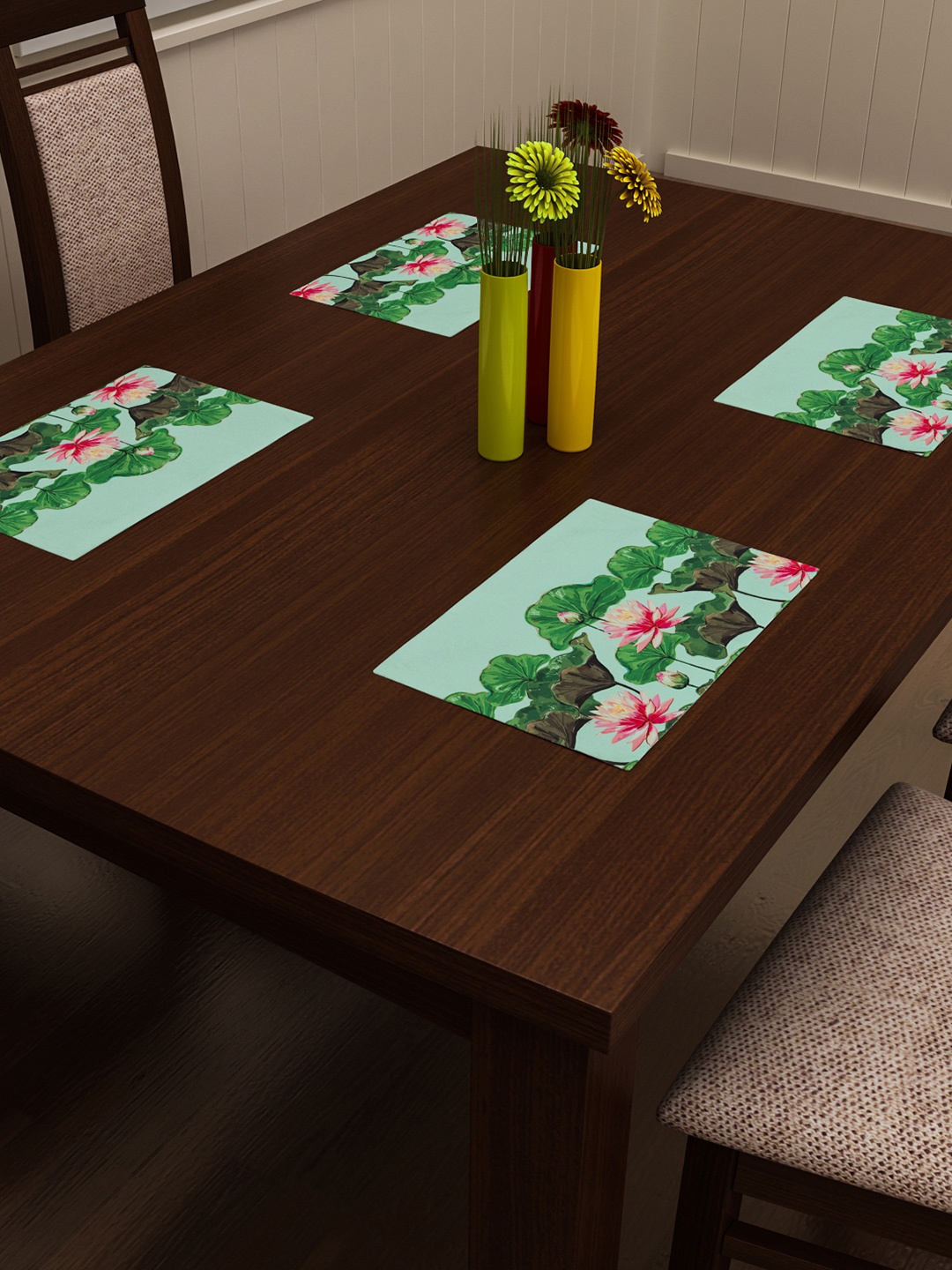 SEJ by Nisha Gupta Set of 4 Green & Blue Printed Table Placemats