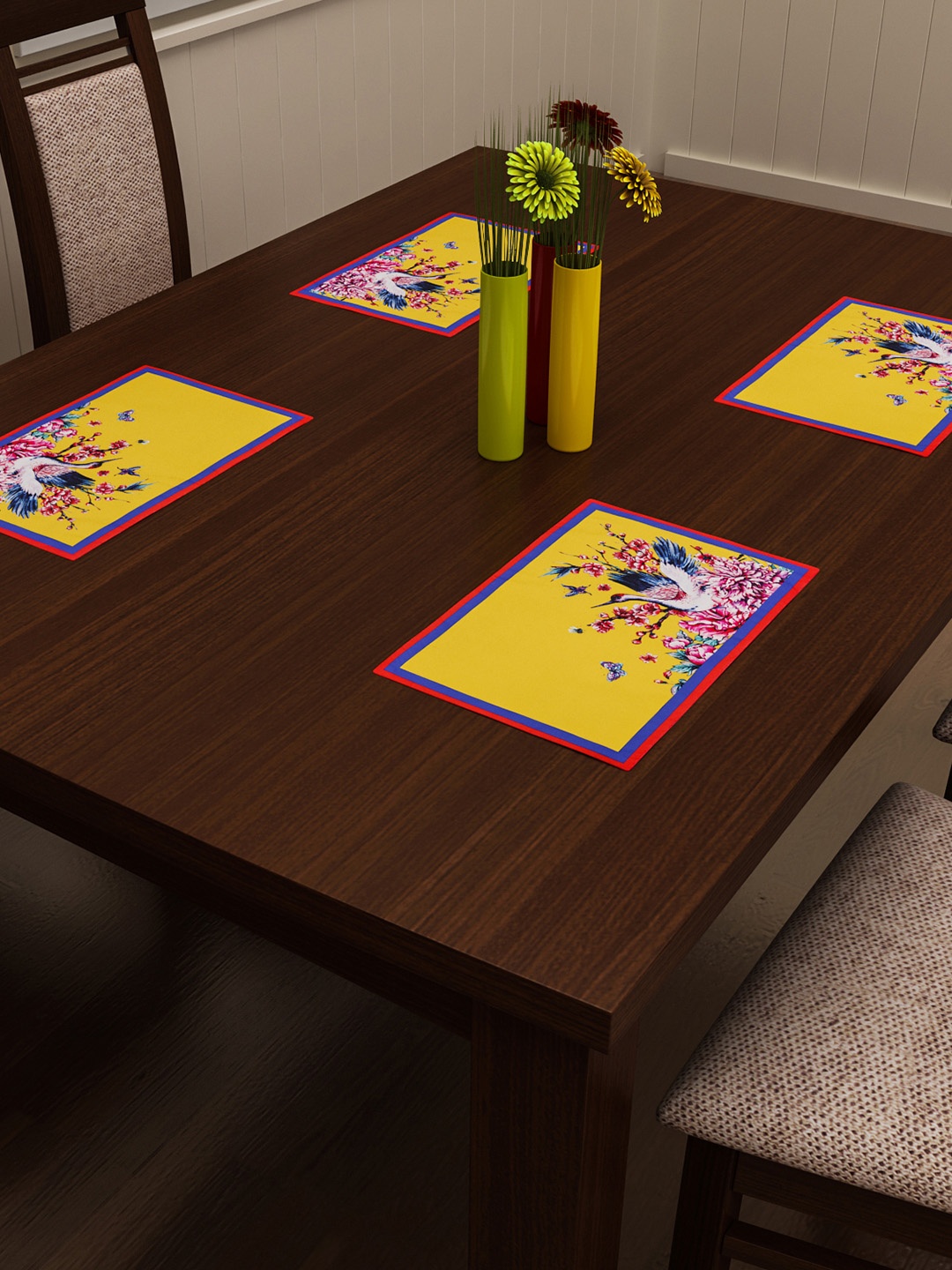 

SEJ by Nisha Gupta Set of 4 Multicoloured Printed Table Placemats, Multi