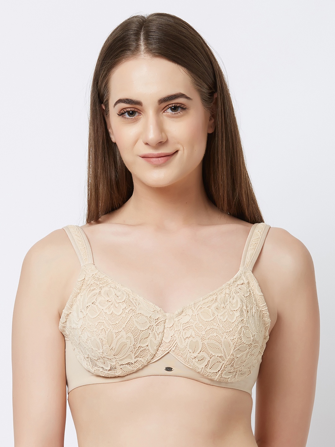 

Soie Nude-Coloured lace Underwired Non Padded full coverage Everyday Bra FB-610