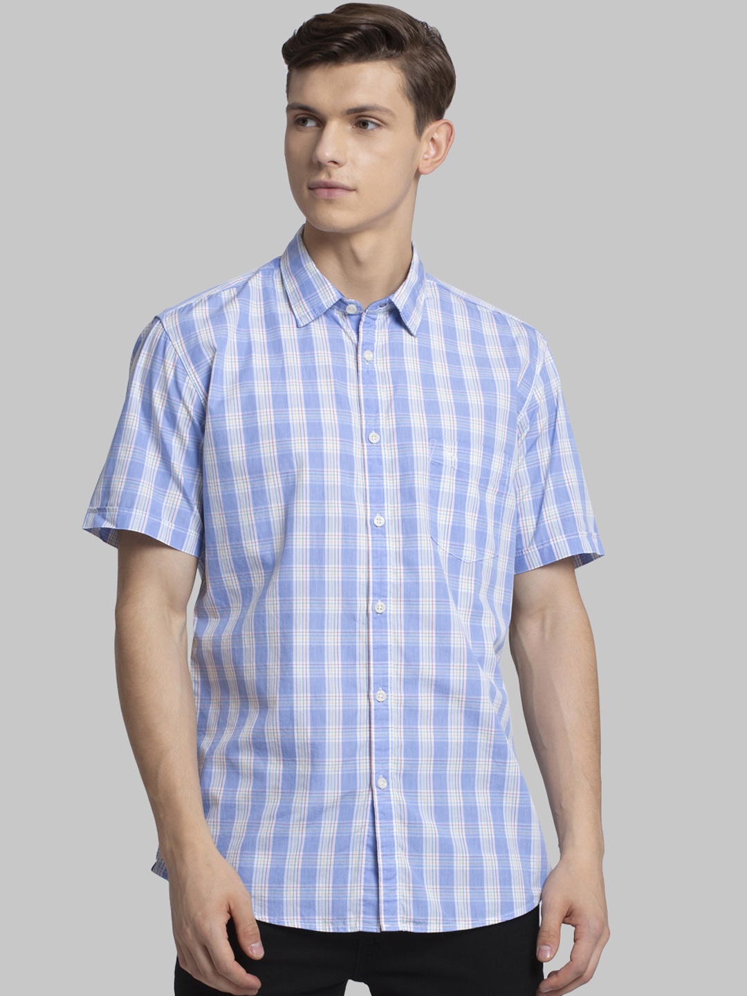 

Parx Men Blue & Off-White Slim Fit Checked Casual Shirt