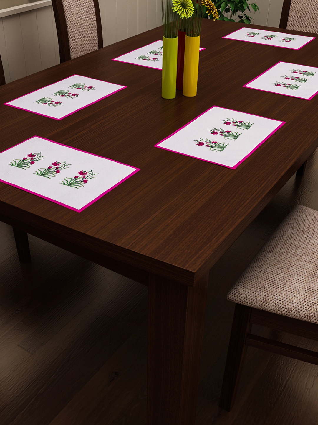 SEJ by Nisha Gupta Set of 6 Multicoloured Printed Table Placemats, Multi