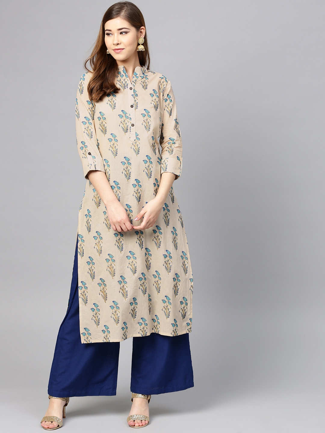 Varanga Women Beige Printed Straight Kurta