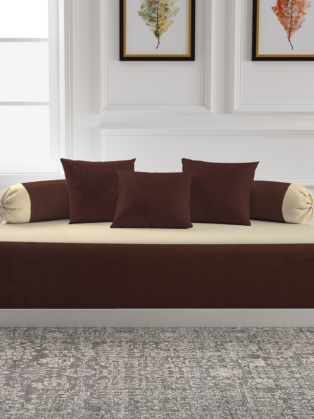 

Soumya Set of 6 Brown & Beige Printed Diwan Set
