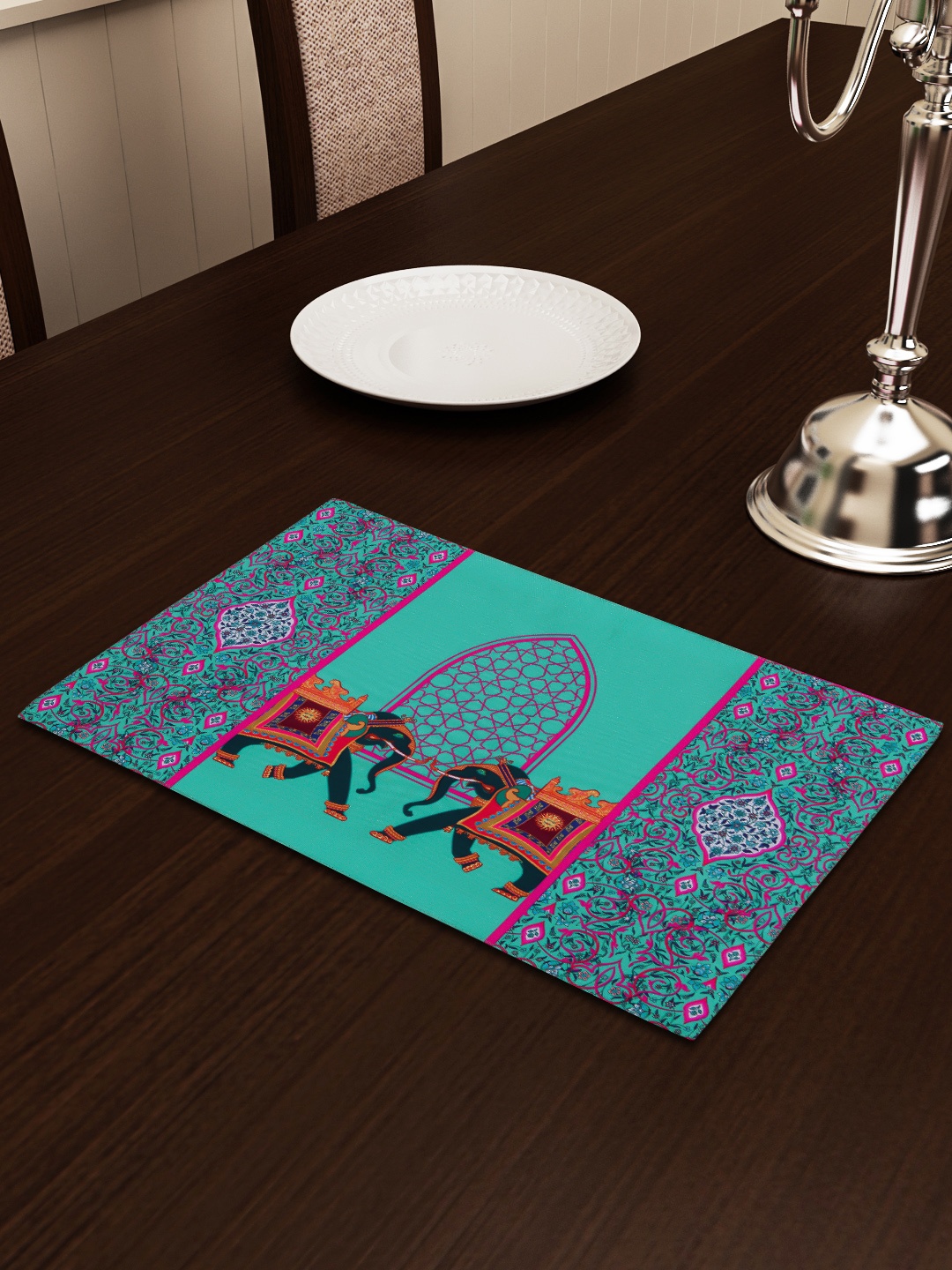

SEJ by Nisha Gupta Turquoise-Blue & Pink Printed Table Placemat