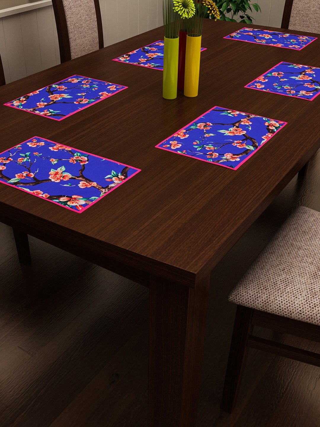 

SEJ by Nisha Gupta Set of 6 Multicoloured Printed Table Placemats, Multi