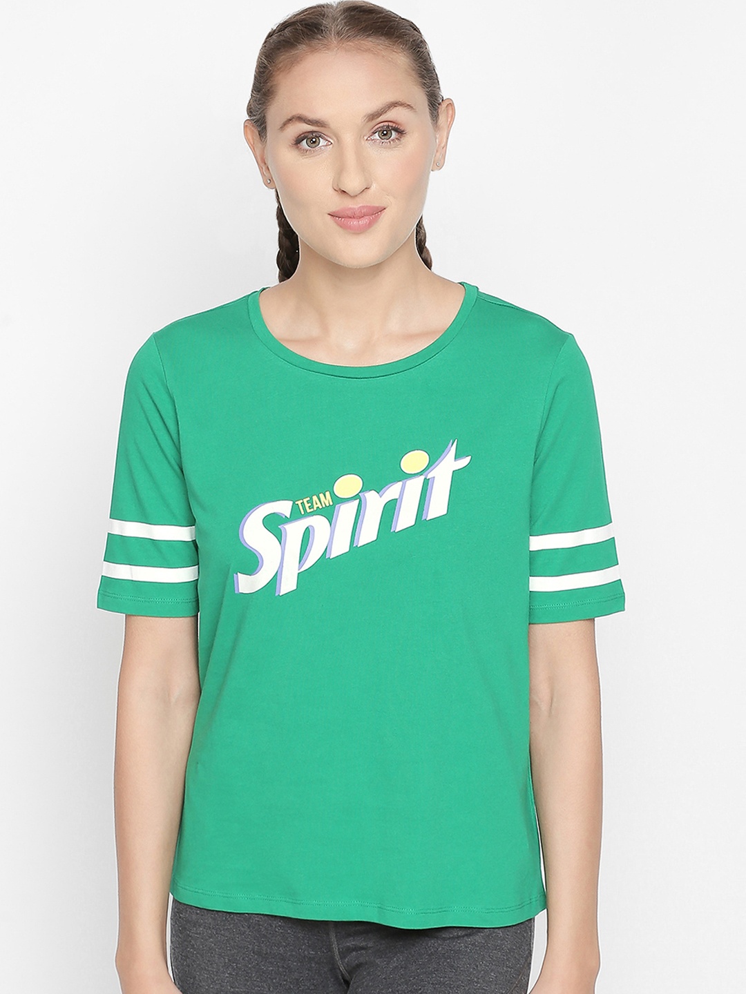 

Ajile by Pantaloons Women Green Printed Round Neck Pure Cotton T-shirt