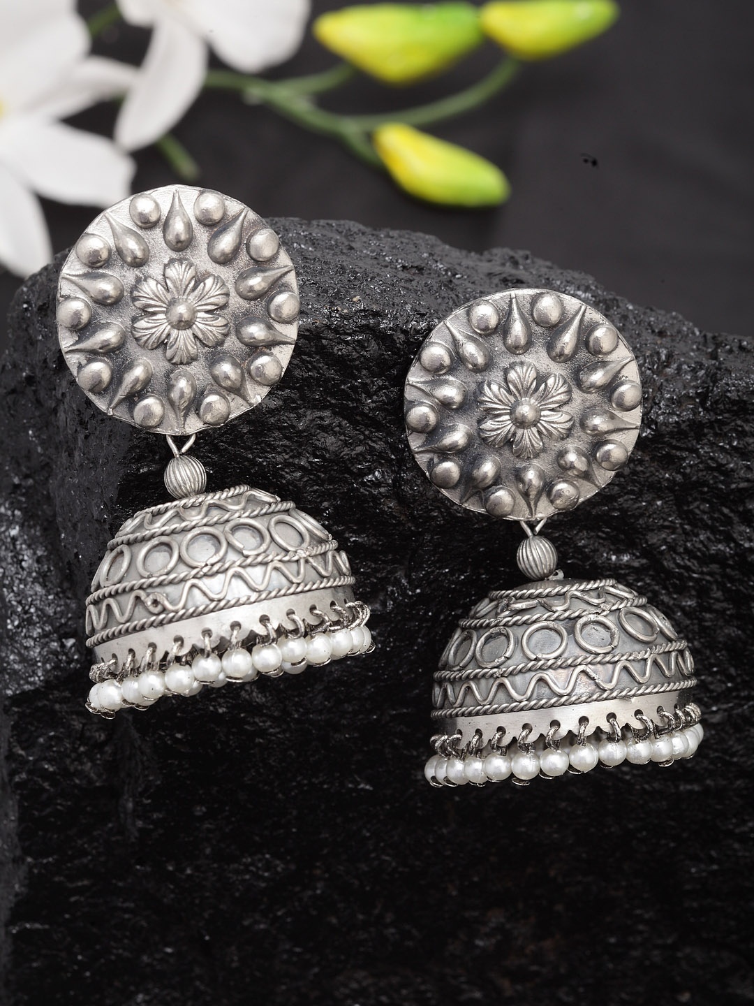

Moedbuille Silver-Plated Dome Shaped Jhumkas