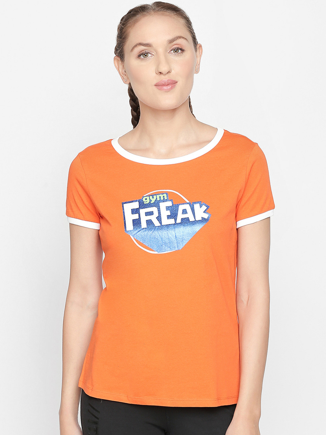 

Ajile by Pantaloons Women Orange Printed Round Neck Pure Cotton T-shirt