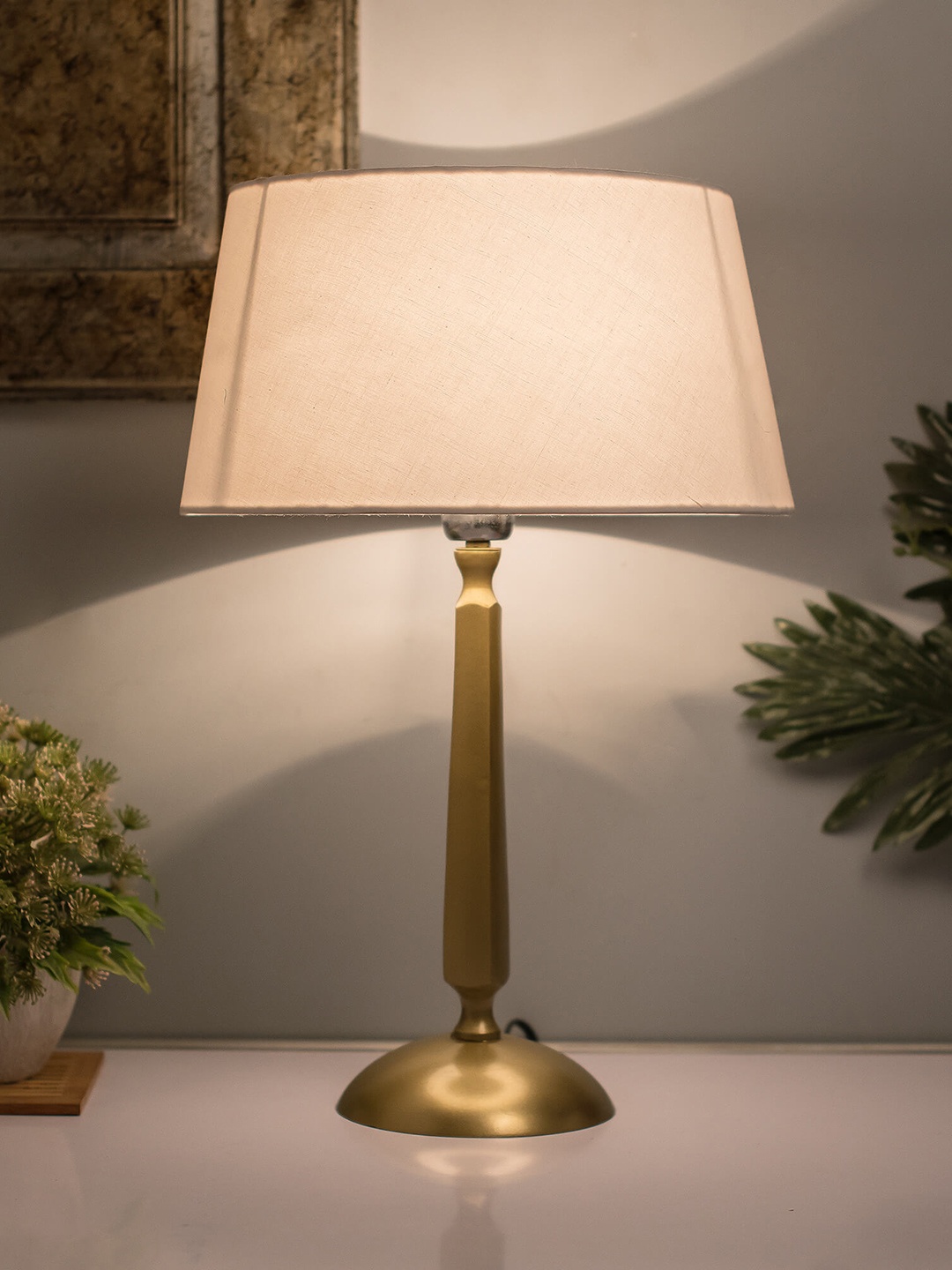 

Homesake Gold-Toned & White Solid Handcrafted Classic Cubist Bedside Standard Lamp