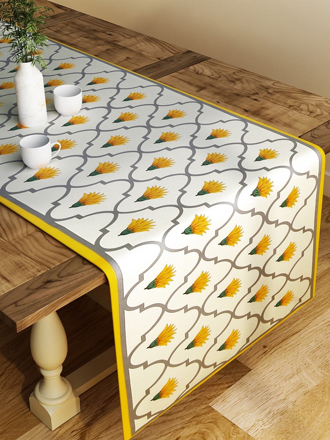 

SEJ by Nisha Gupta Mustard & Grey Printed Table Runner