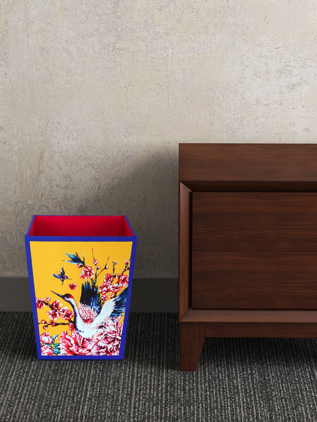 

SEJ by Nisha Gupta Yellow & Pink Printed Wooden Open Dry Bin