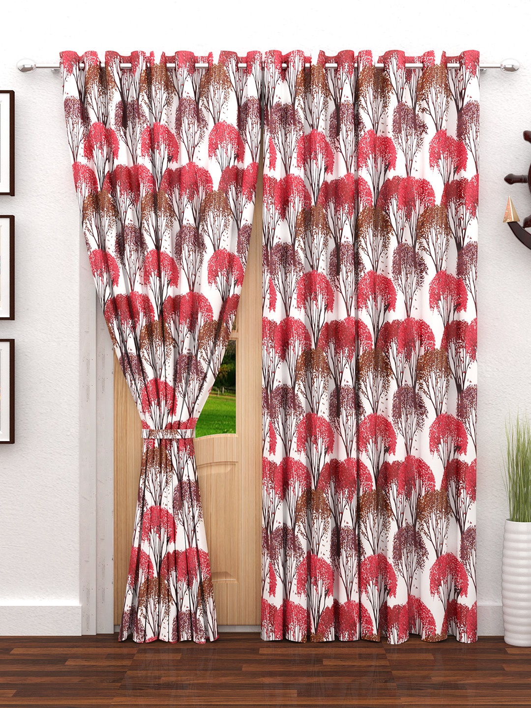 

Story@home Beige & Maroon Set of Single Door Curtains