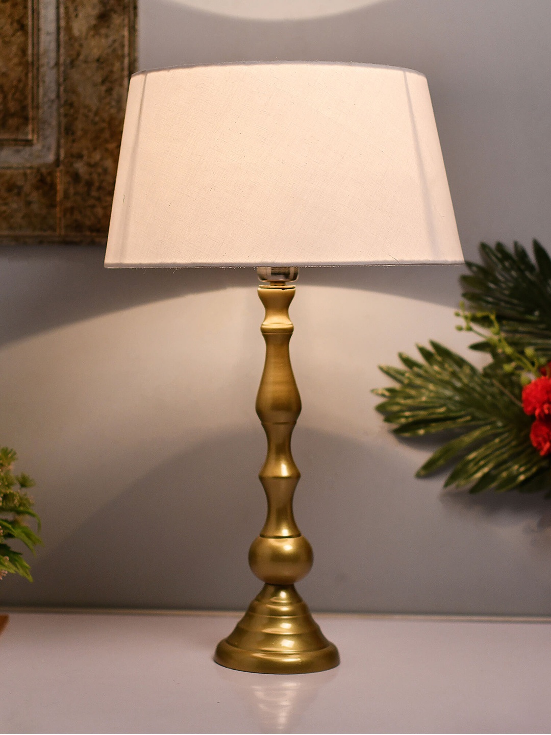 

Homesake Gold-Toned & White Solid Handcrafted Frustum Bedside Standard Lamp