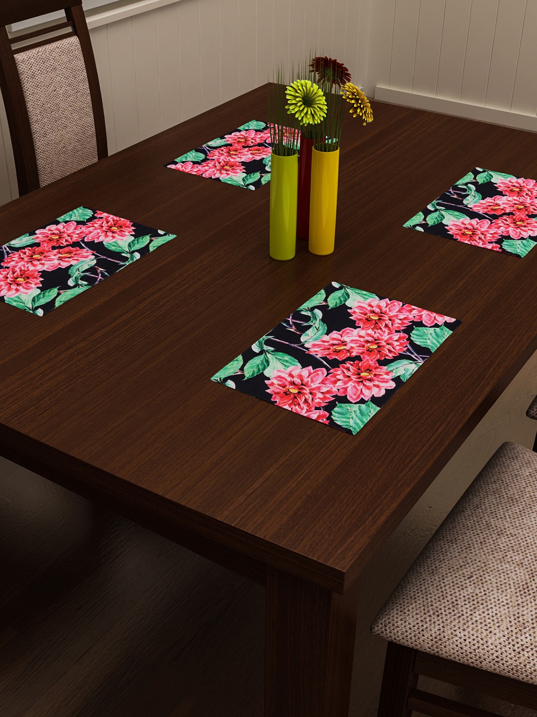 

SEJ by Nisha Gupta Set of 4 Multicoloured Printed Table Placemats, Multi
