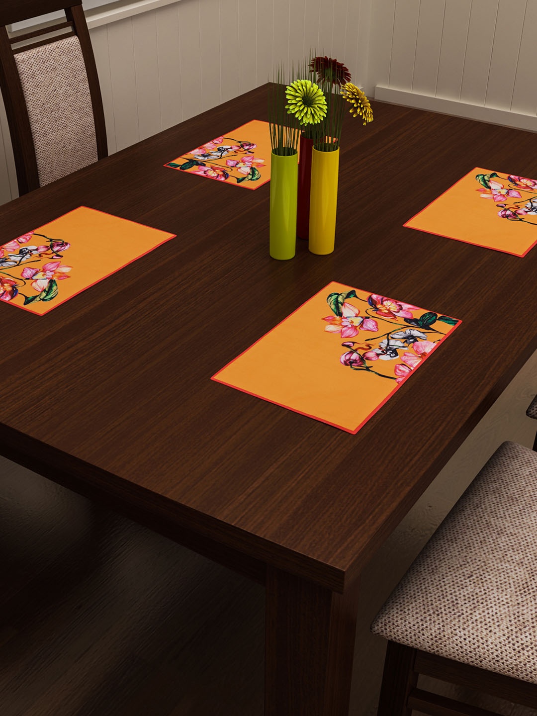

SEJ by Nisha Gupta Set of 4 Multicoloured Printed Table Placemats, Multi
