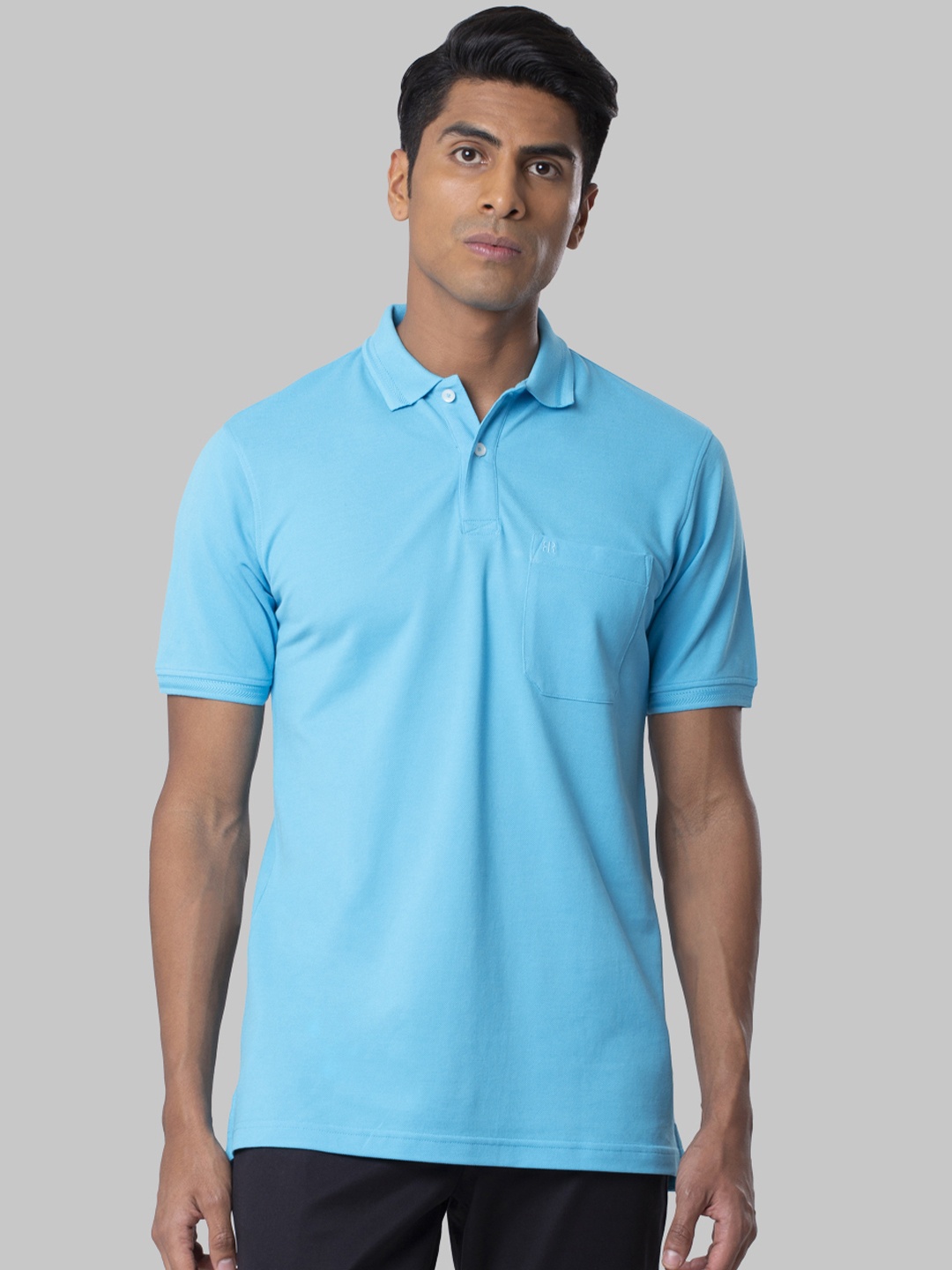 Raymond Men Blue Solid Polo Collar T-shirt