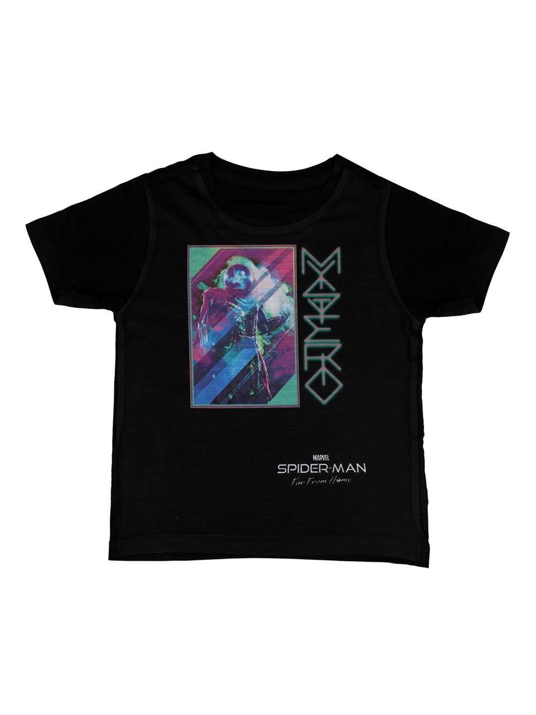 Marvel by Wear Your Mind Boys Black Man Far From Home Printed Round Neck T-shirt