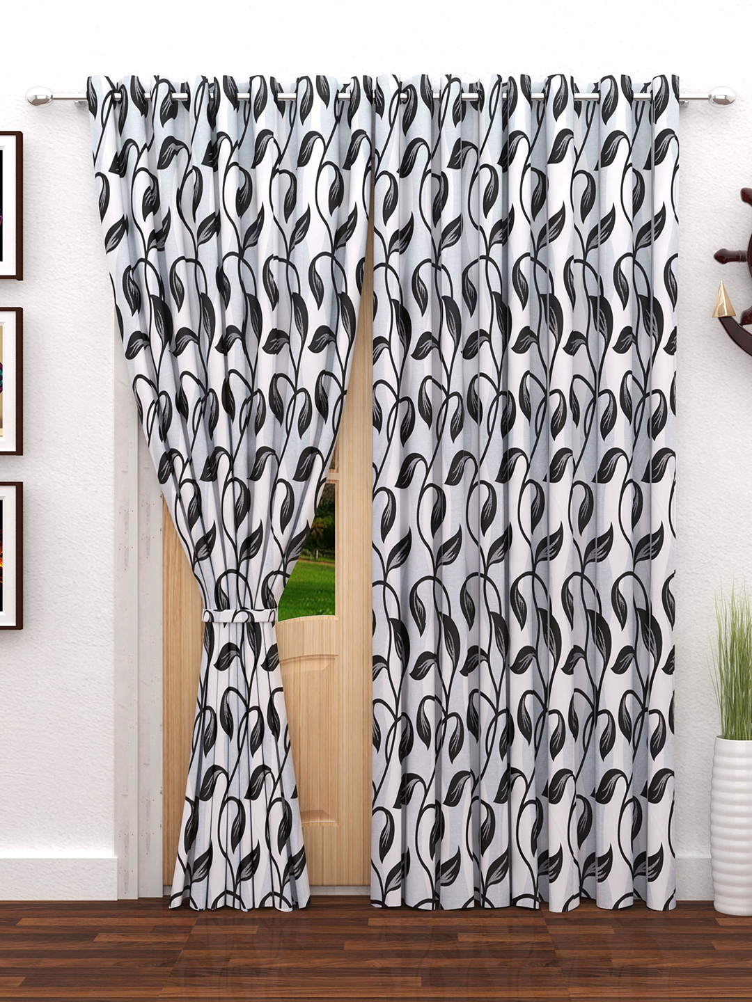 Story@home Black & White Set of 2 Door Curtains