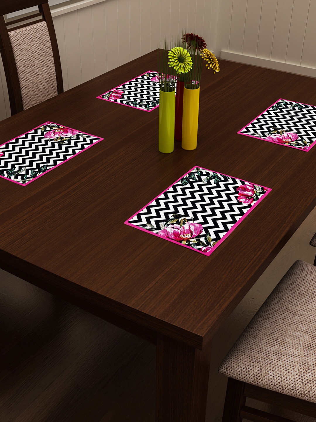 

SEJ by Nisha Gupta Set of 4 Multicoloured Printed Table Placemats, Multi