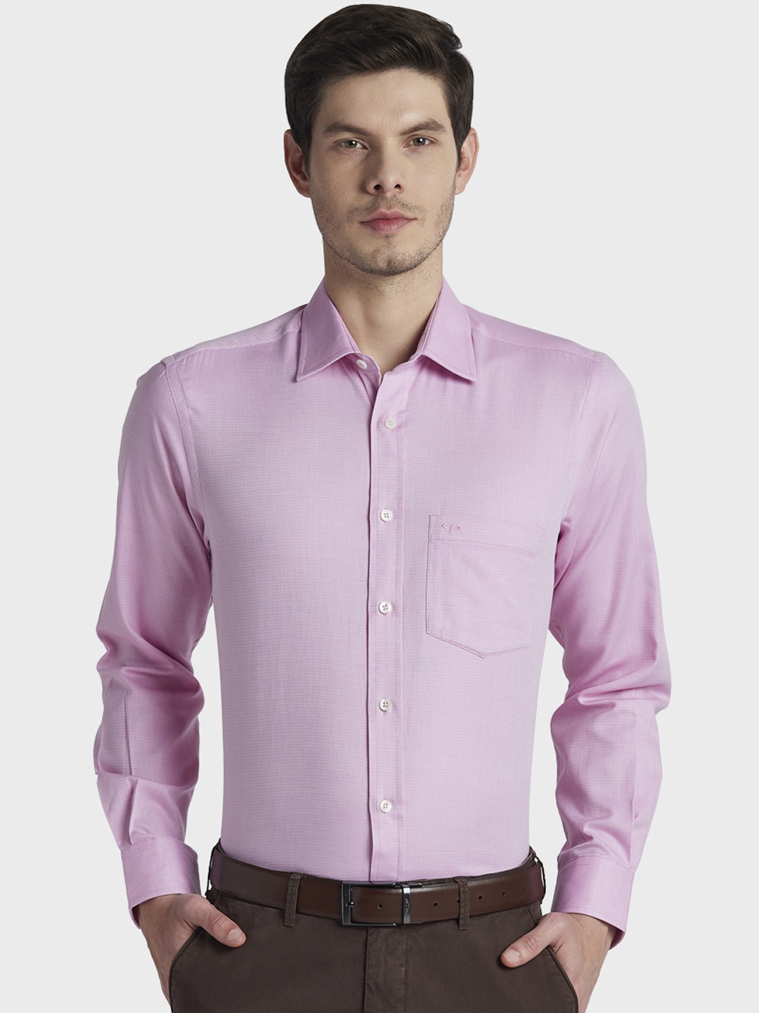 

ColorPlus Men Pink Tailored Fit Self Design Semiformal Shirt