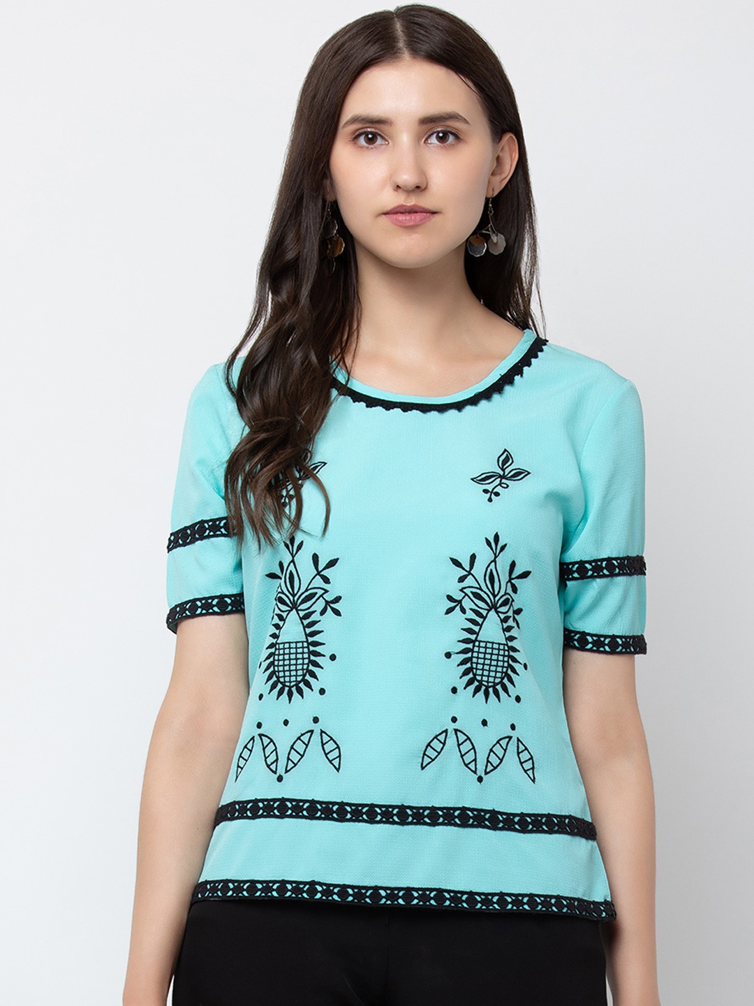 

DODO & MOA Women Teal Printed Top