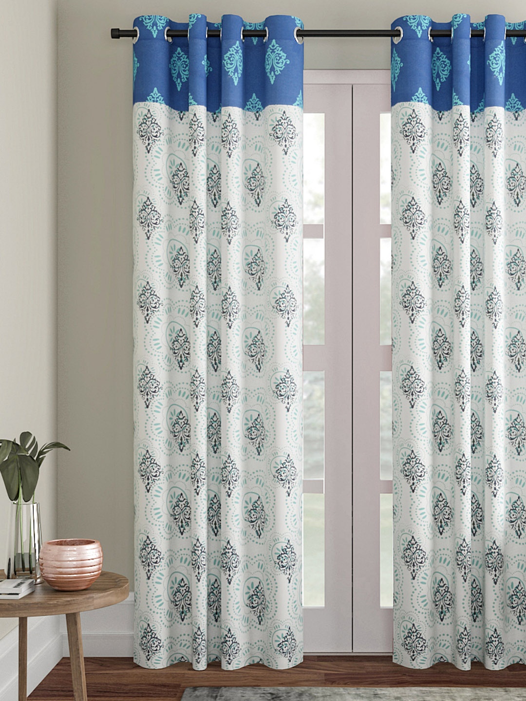 

Soumya White & Blue Ethnic Motifs Print Single Long Door Curtain