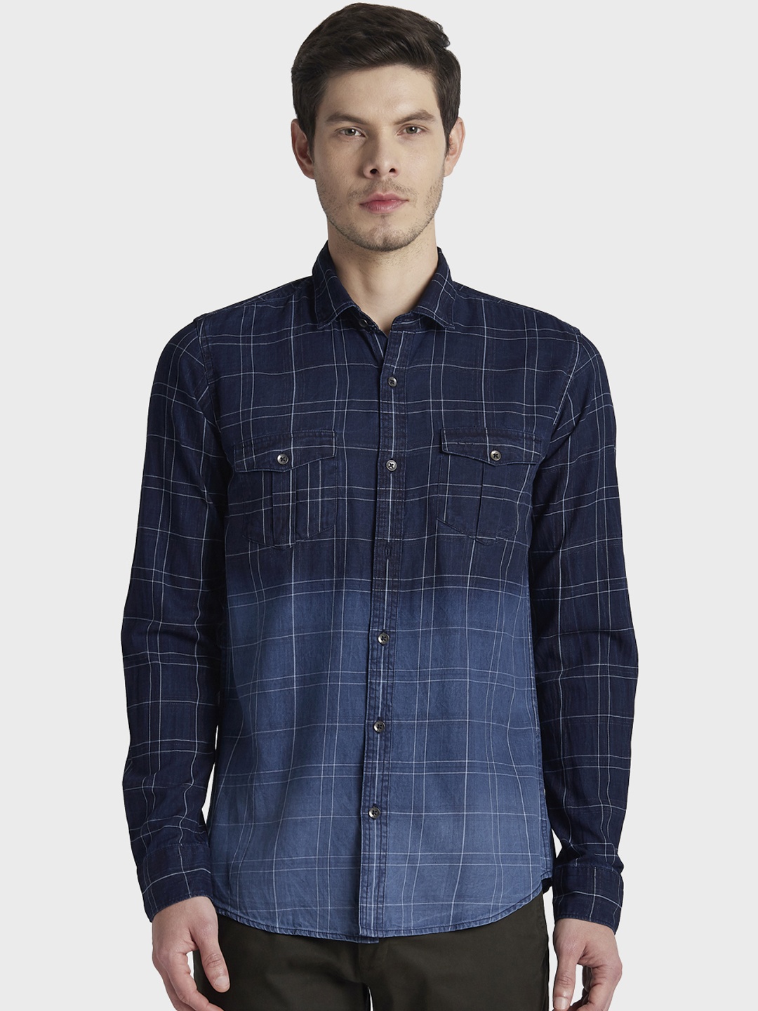 

ColorPlus Men Blue Regular Fit Checked Casual Shirt