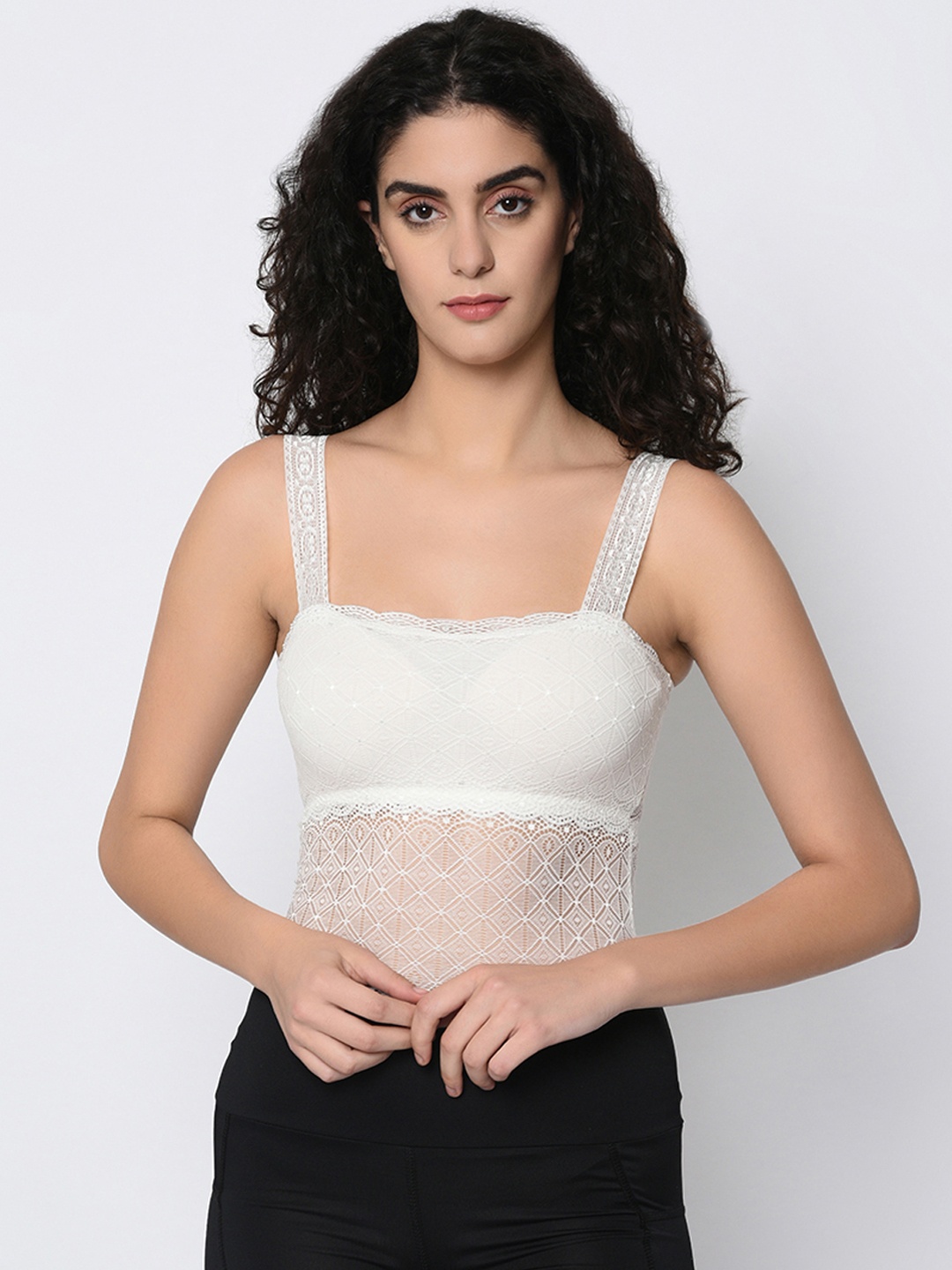 

Da Intimo Women Black Solid Lace Camisole DI-436-N, White