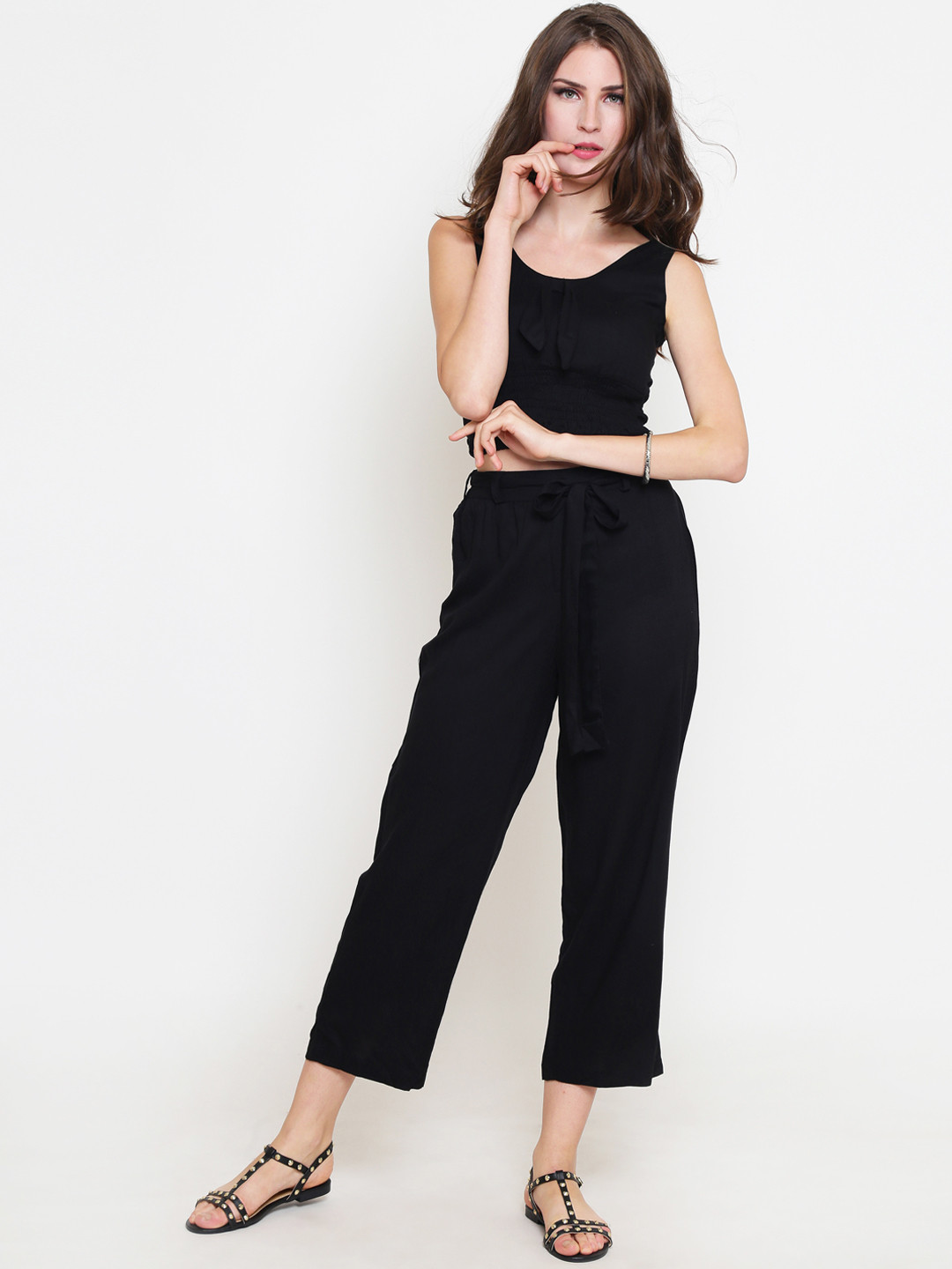 

Sera Women Black Solid Top with Palazzos