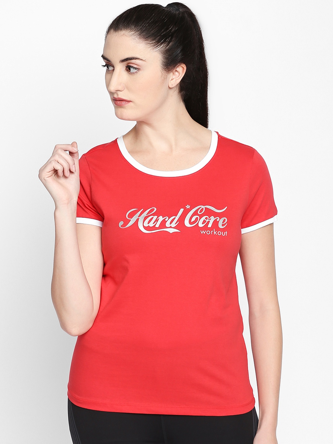 

Ajile by Pantaloons Women Red Printed Round Neck Pure Cotton T-shirt