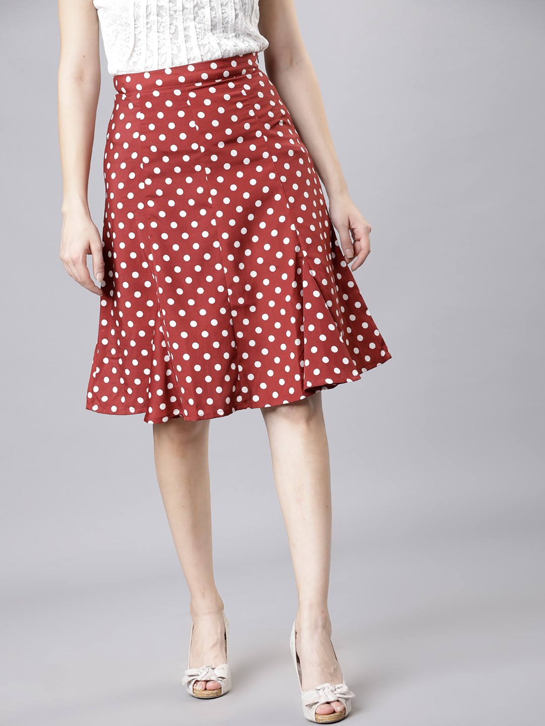 

Tokyo Talkies Women Maroon & White Printed A-Line Panelled Skirt