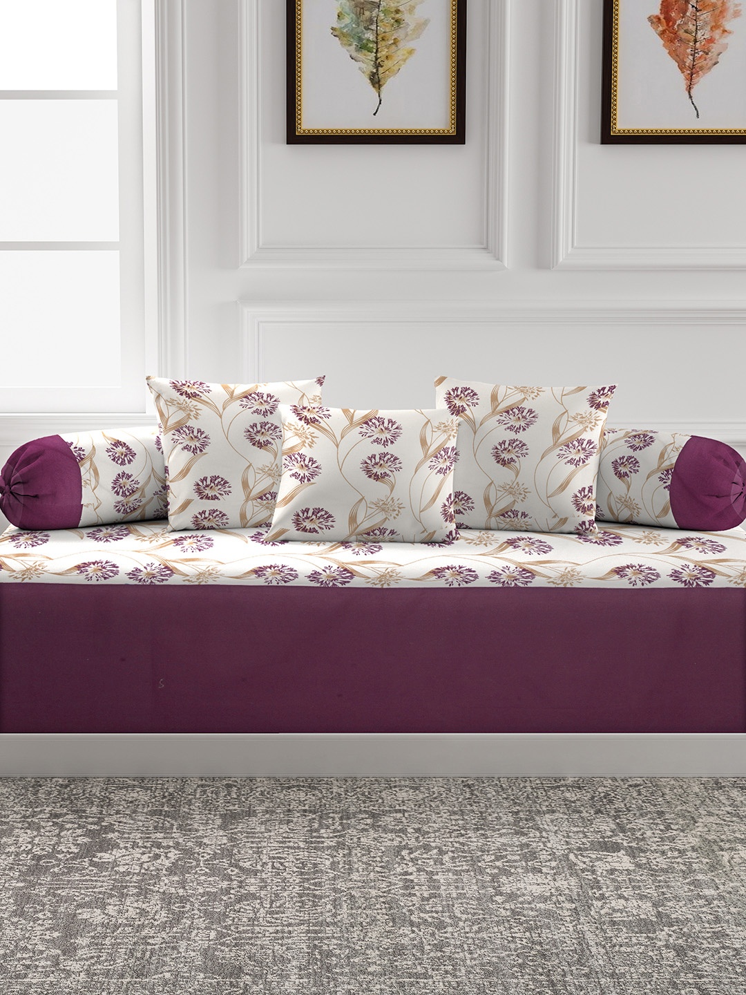

Soumya Set of 6 Purple & Grey Printed Diwan Set