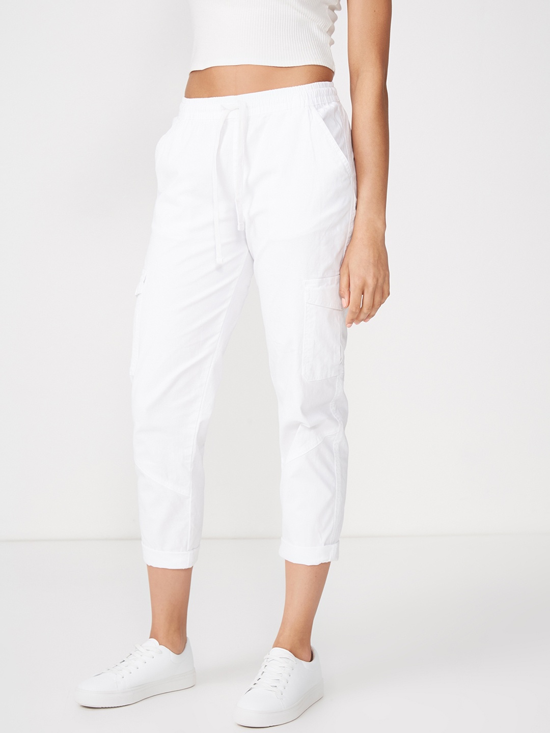 

COTTON ON Women White Regular Fit Solid Cigarette Trousers